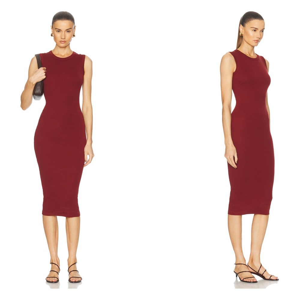 Flore Flore Womens Organic‎ Cotton Sleeveless Midi Bodycon Dress Burgundy Red M